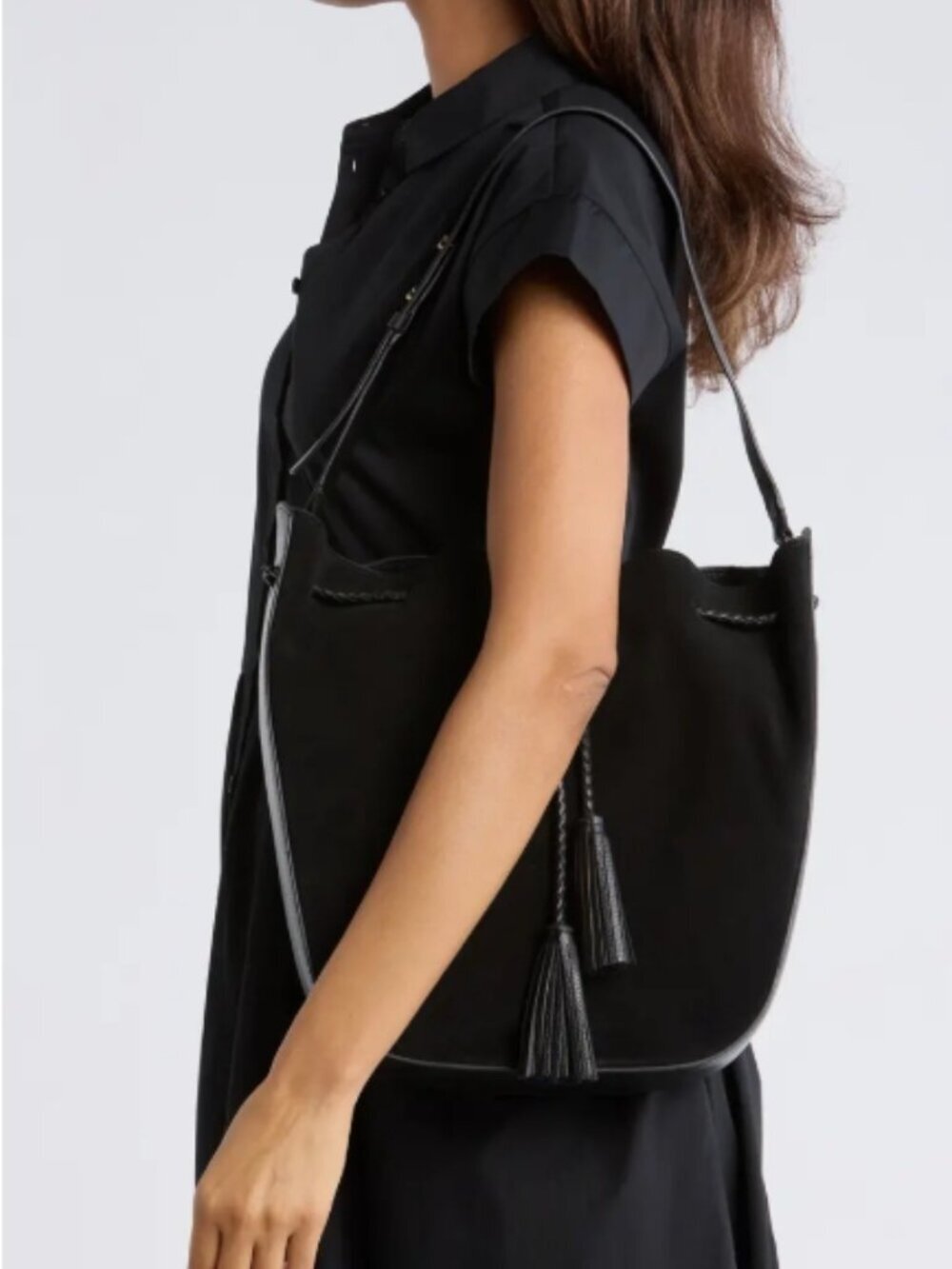 Rebecca Minkoff Lulu Suede Crossbody/Tote Bag — Black (One Size)